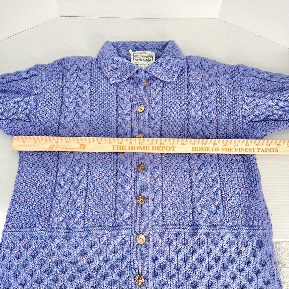 VYG Handmade Cable Knit Wool Fisherman Sweater Cardigan Button Up XL Purple - Picture 3 of 12
